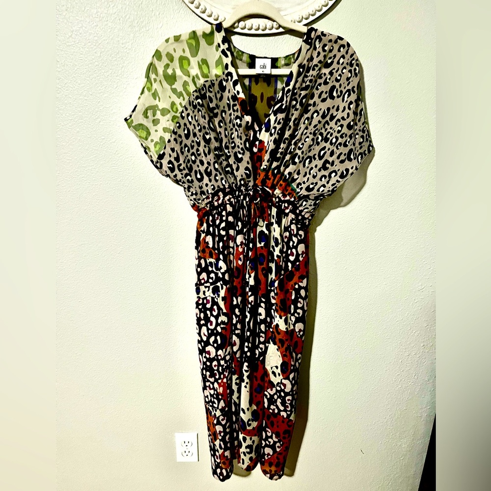 CAbi Multicolor Leopard Print Midi Dress